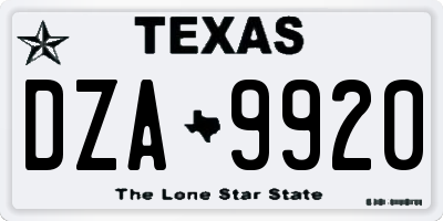 TX license plate DZA9920