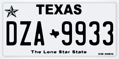 TX license plate DZA9933