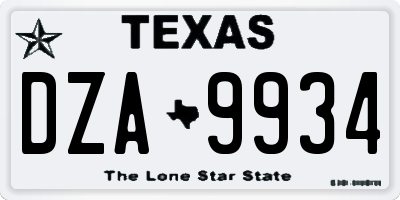 TX license plate DZA9934