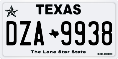 TX license plate DZA9938