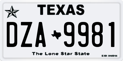 TX license plate DZA9981