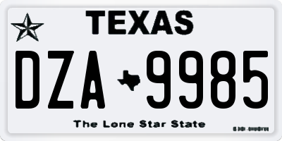 TX license plate DZA9985
