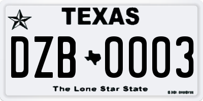 TX license plate DZB0003
