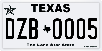 TX license plate DZB0005