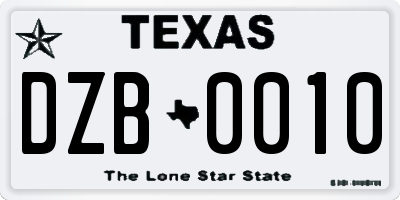 TX license plate DZB0010