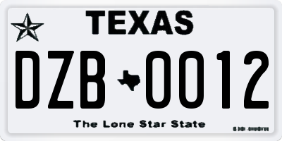 TX license plate DZB0012