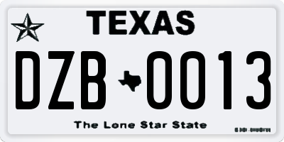TX license plate DZB0013