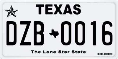 TX license plate DZB0016