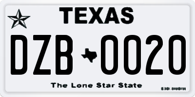 TX license plate DZB0020