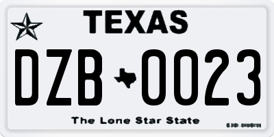 TX license plate DZB0023