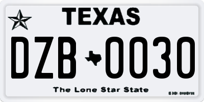TX license plate DZB0030
