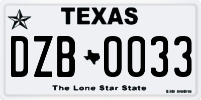 TX license plate DZB0033