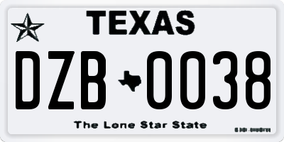 TX license plate DZB0038