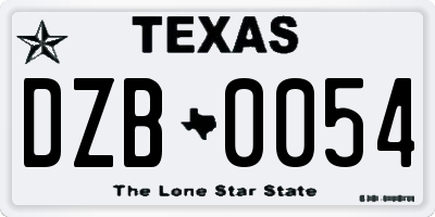 TX license plate DZB0054