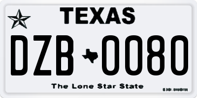 TX license plate DZB0080