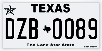 TX license plate DZB0089