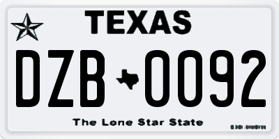 TX license plate DZB0092