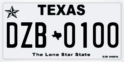 TX license plate DZB0100