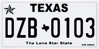TX license plate DZB0103