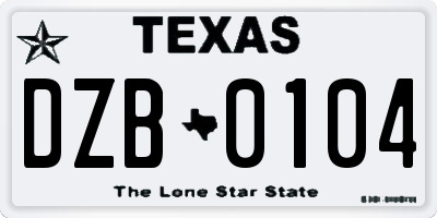 TX license plate DZB0104