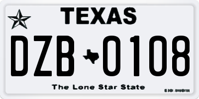 TX license plate DZB0108