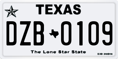 TX license plate DZB0109