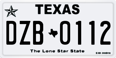 TX license plate DZB0112