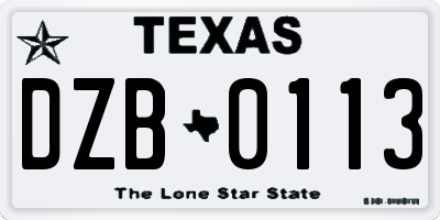 TX license plate DZB0113