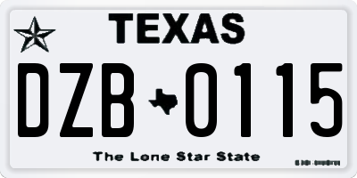 TX license plate DZB0115
