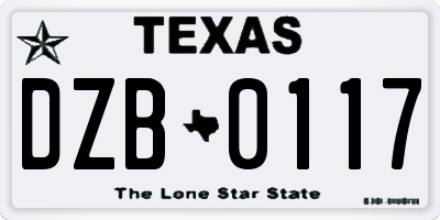 TX license plate DZB0117