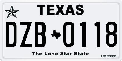 TX license plate DZB0118