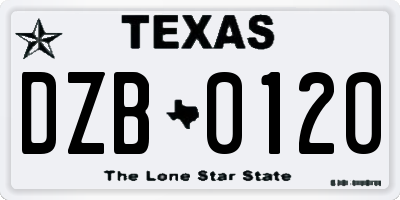 TX license plate DZB0120