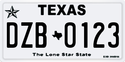 TX license plate DZB0123