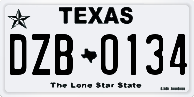 TX license plate DZB0134