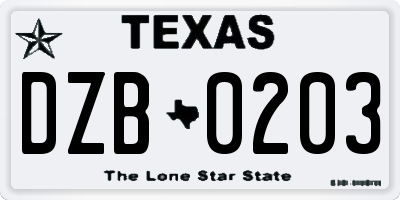 TX license plate DZB0203