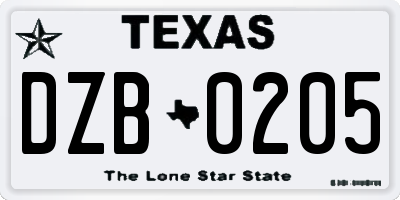 TX license plate DZB0205