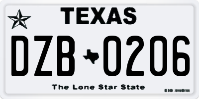 TX license plate DZB0206