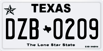 TX license plate DZB0209