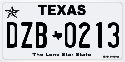 TX license plate DZB0213
