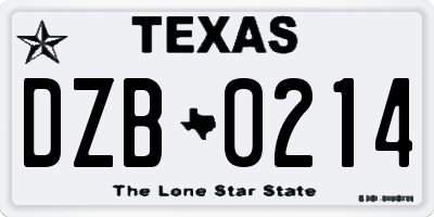 TX license plate DZB0214