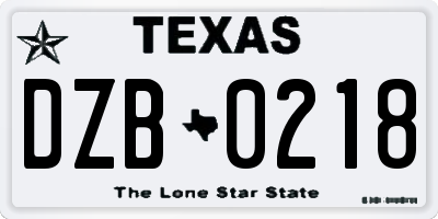 TX license plate DZB0218