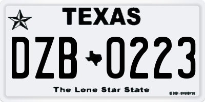 TX license plate DZB0223