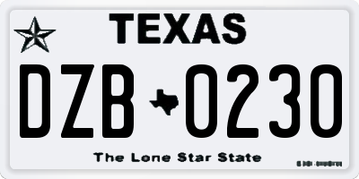 TX license plate DZB0230
