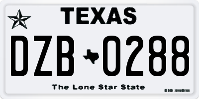 TX license plate DZB0288
