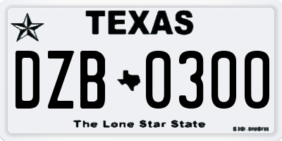 TX license plate DZB0300