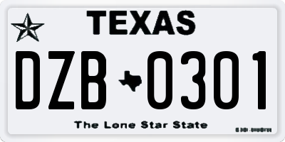 TX license plate DZB0301
