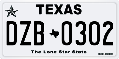 TX license plate DZB0302