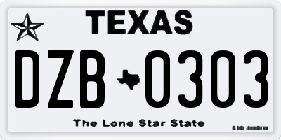TX license plate DZB0303