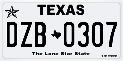 TX license plate DZB0307