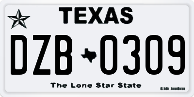 TX license plate DZB0309